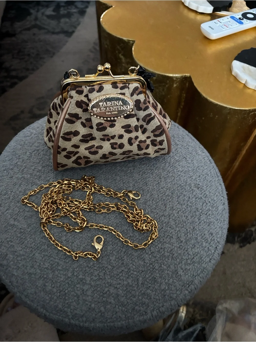 Tarina Tarantino Leopard Print Mini Frame Bag in Brown